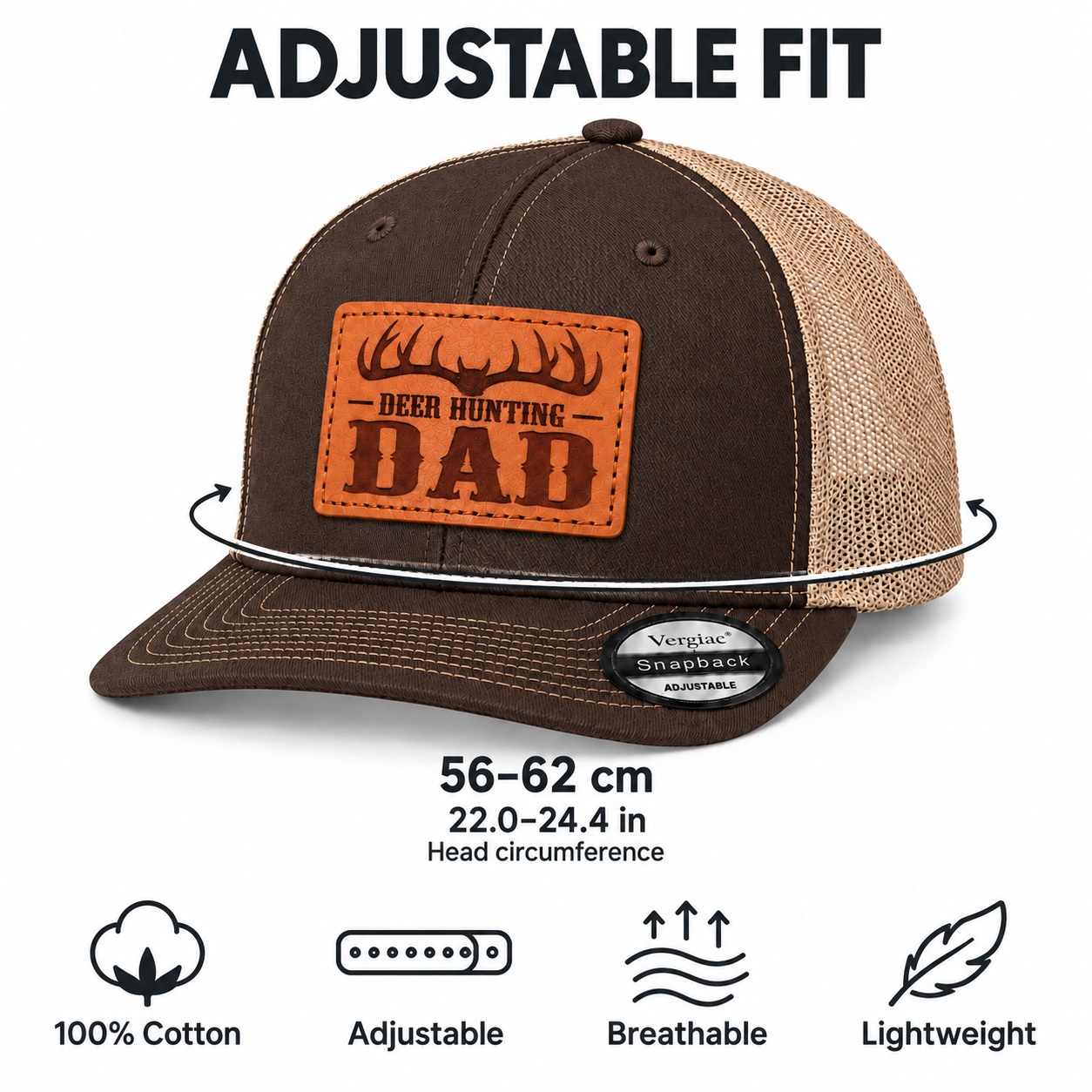 Deer Hunting Dad Antler Graphic Leather Patch Trucker Hat product details