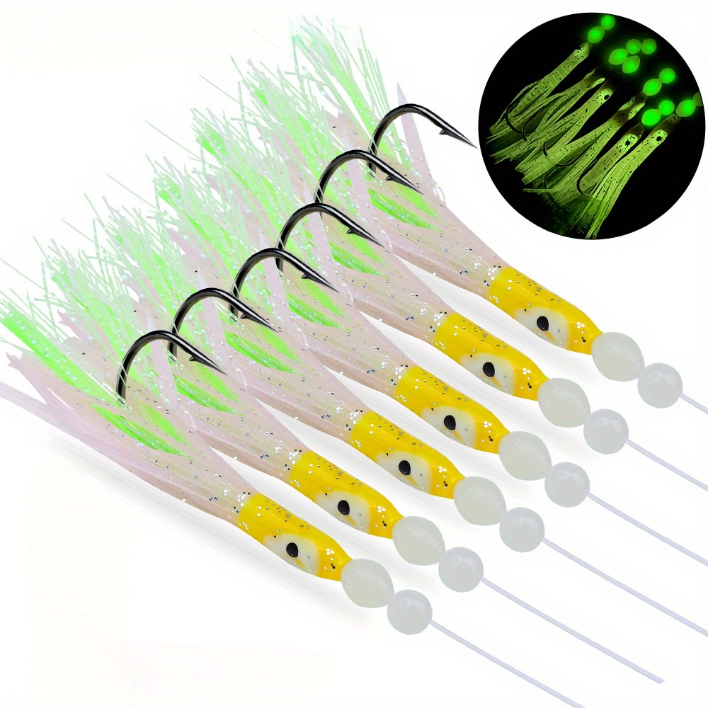 Description Picture 2 of itemAckibbik 6pcs Glow Squid Skirt Luminous Squid Lure with Assist Fishhook Jig Fishing Lure Sea Fishing Trolling Bait Saltwater