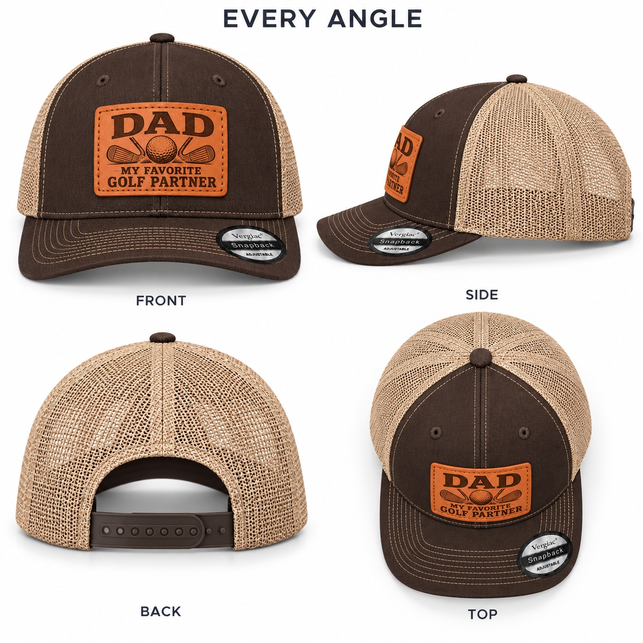 Dad My Favorite Golf Partner Golf Club Graphic Leather Patch Trucker Hat product details