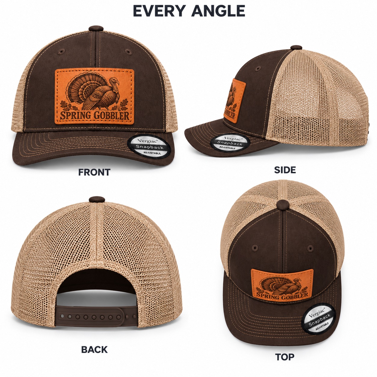 Spring Gobbler Leather Patch Trucker Hat product details
