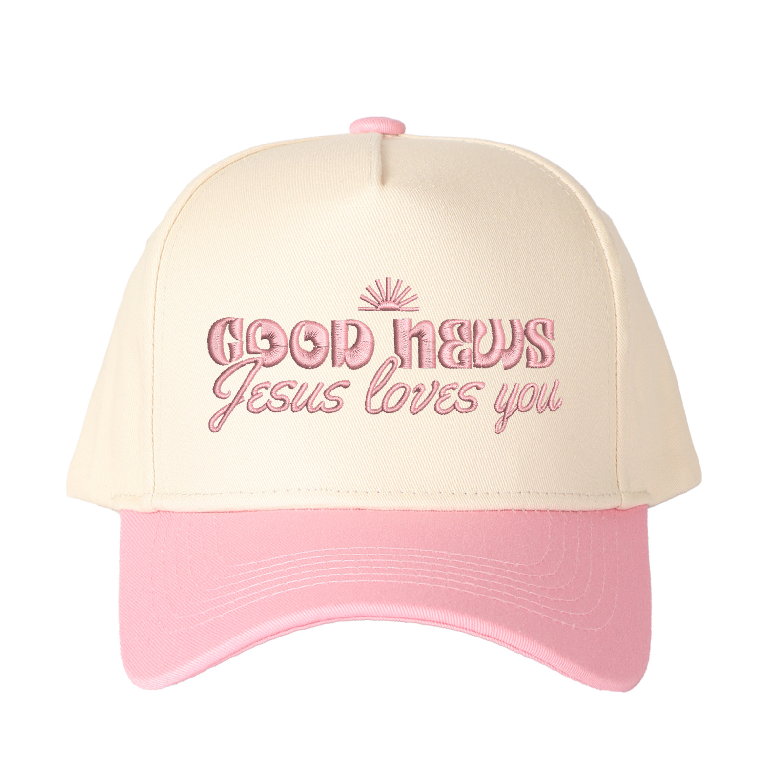 Good News Jesus Loves You Embroidered Trucker Hat product details