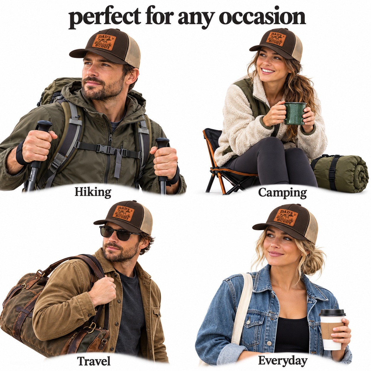 Dad's Hunting Buddy Hunting Dog And Bird Graphic Leather Patch Trucker Hat product details