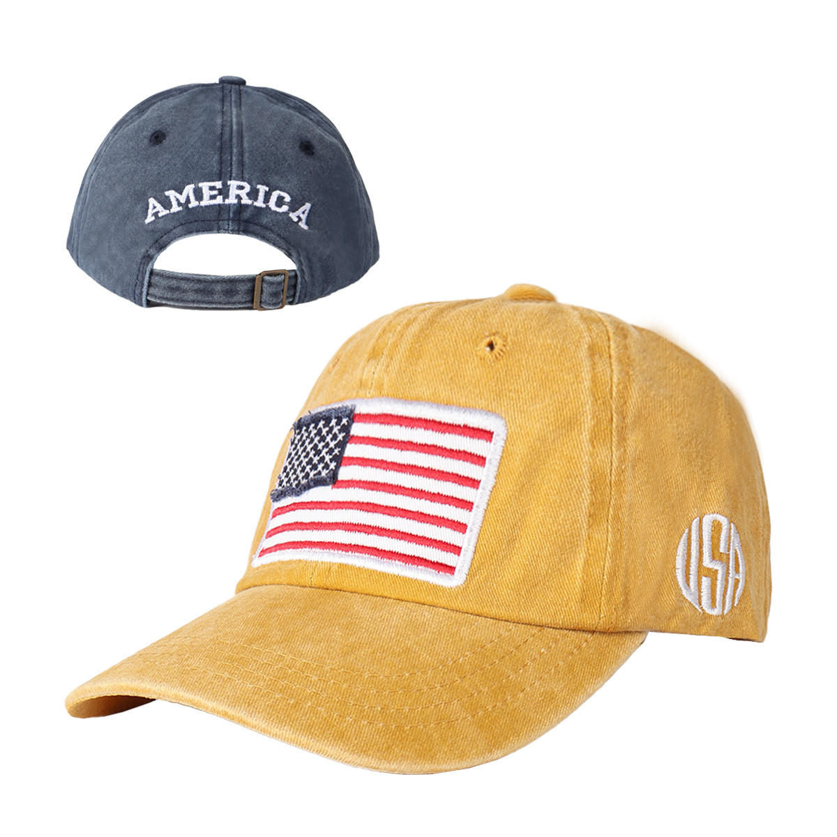 Vintage Washed USA Flag Embroidered Baseball Cap product details