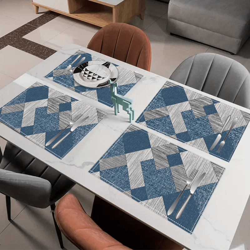 4pcs, Vintage Geometric Rhombus Pattern Placemats, Holiday Washable Table Mats, Polyester Material - Suitable For Dining, Kitchen, Party_voghion.com