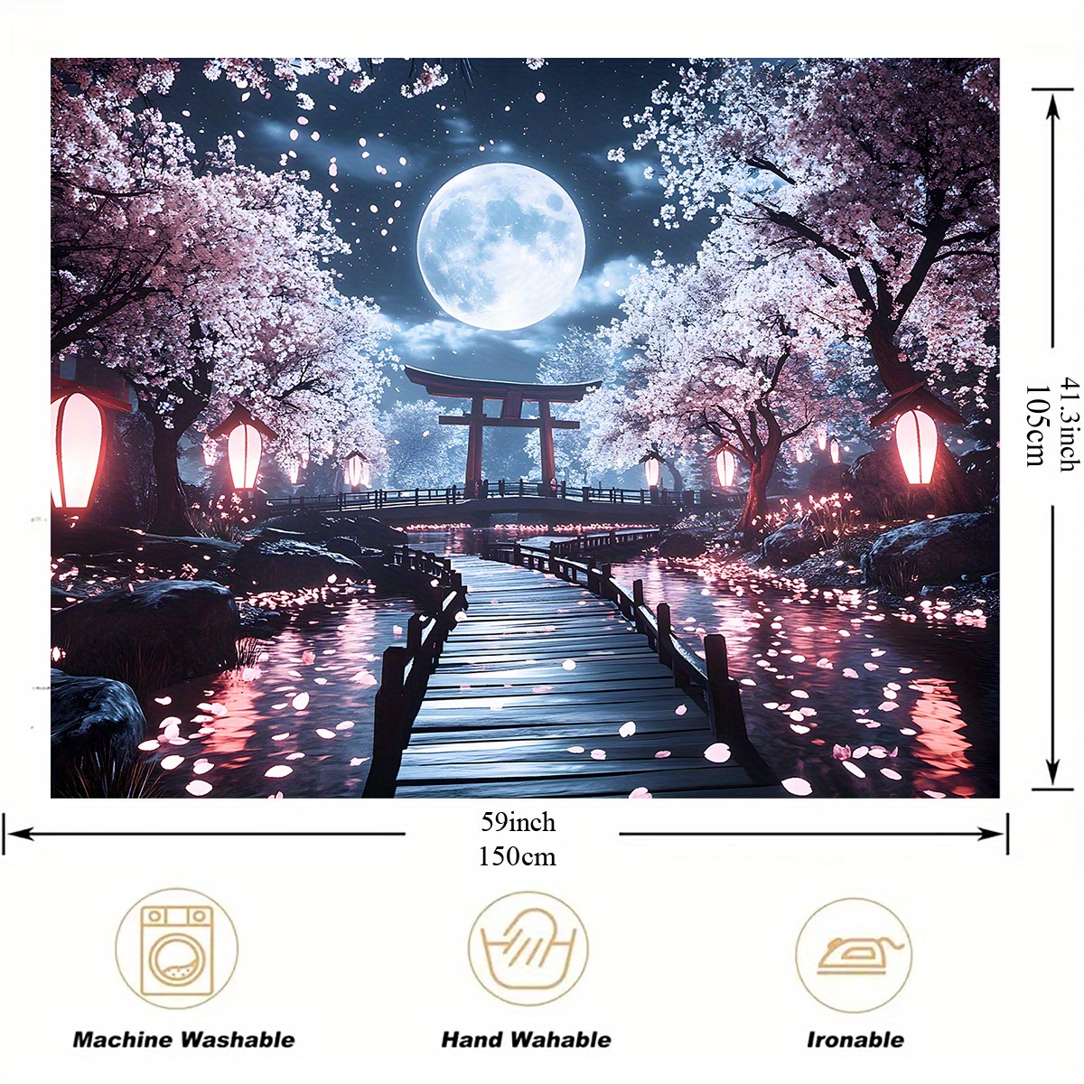 2D Flat, 1pc Quiet Cherry Blossom Garden Under Moonlight Tapestry Wall Hanging Room Bedroom Dormitory Decoration_voghion.com