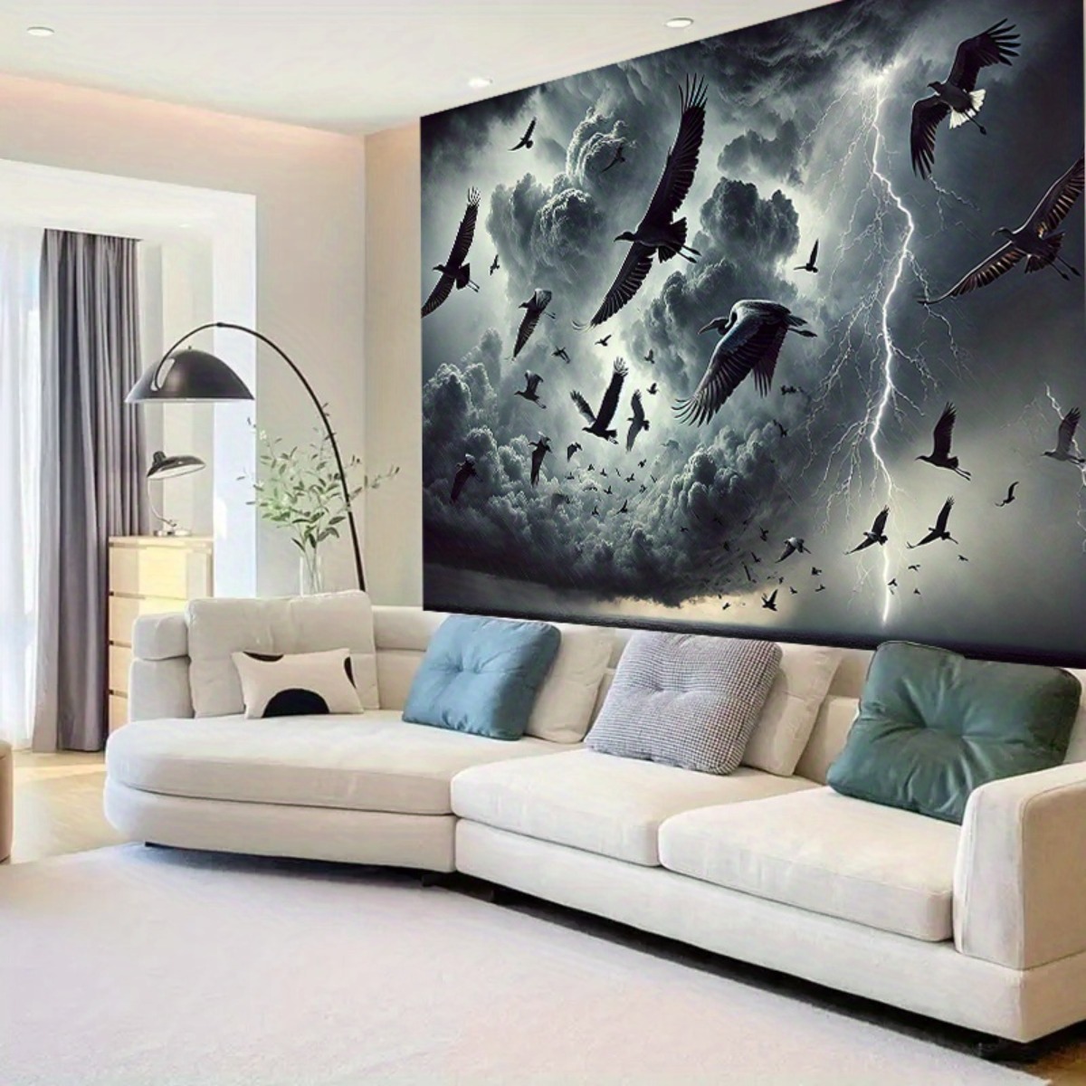 243.84x182.88cm Fabric Large Wall Tapestry Dramatic Storm Birds With Thunderclouds Lightning Wall Art For Living Room Bedroom Office Event Backdrop_voghion.com