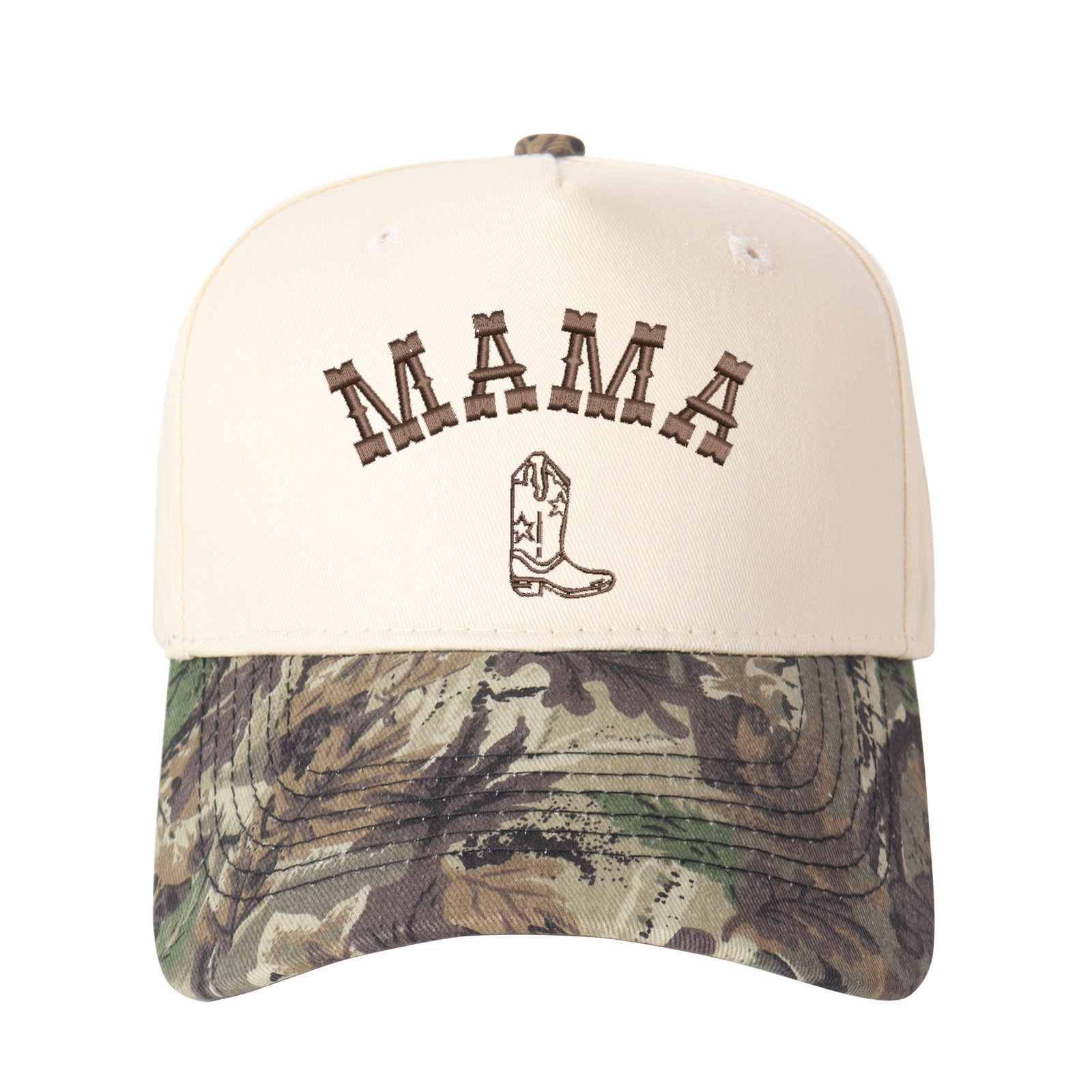 Mama And Boot Pattern Embroidered Trucker Hat product details
