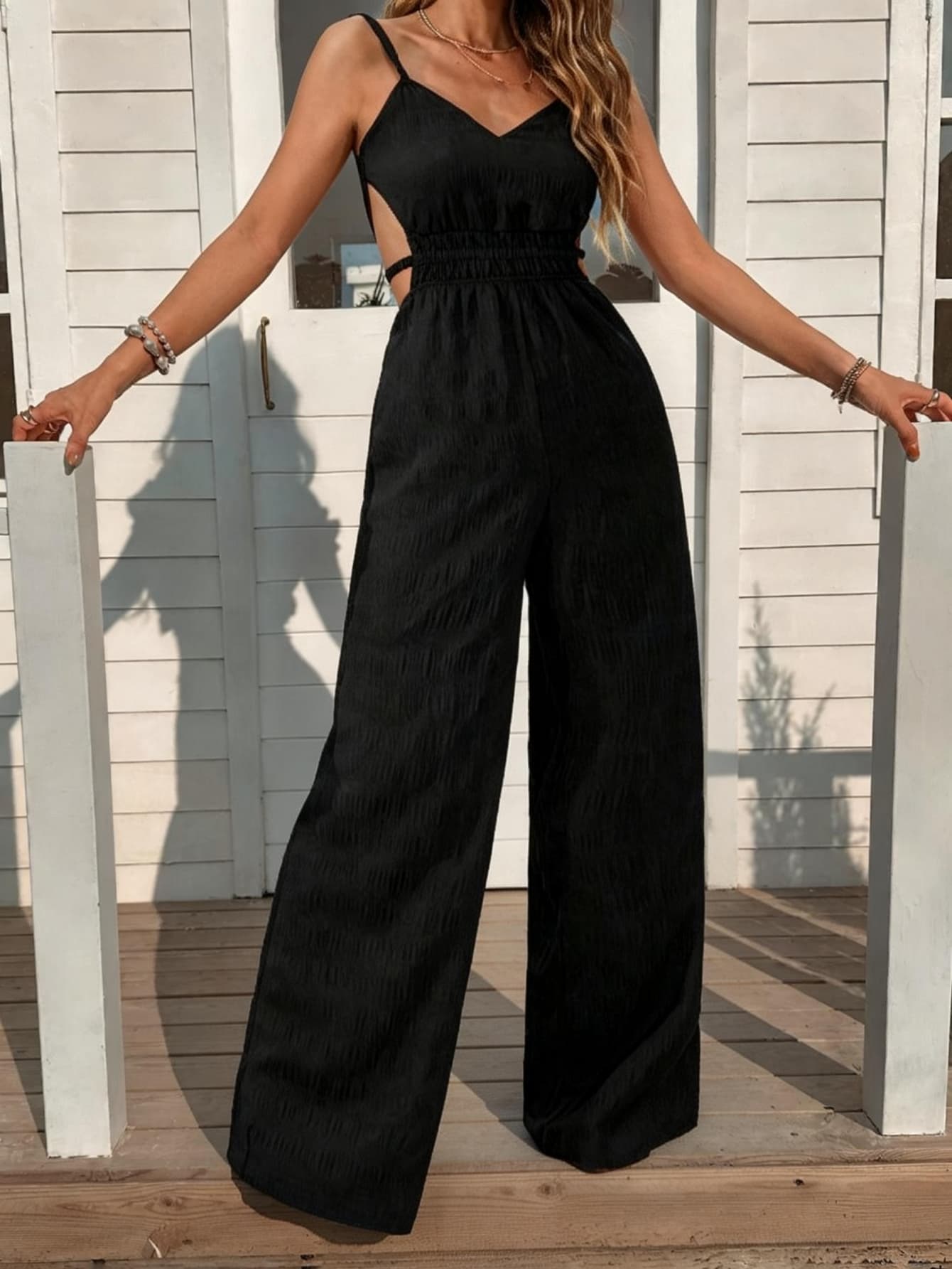 Holiday Style Women's Waist Suspender Jumpsuit, Thin And Breathable, Solid Color, Suspender Wide Legs, Travel_ecoleips.com