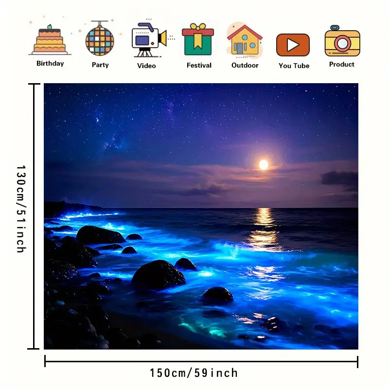 1pc Large Luminous Tapestry Night Sea Wall Art Luminous Waves Moonlight Reflections Starry Sky Decor No Electricity Required For Bedroom Living Room_voghion.com