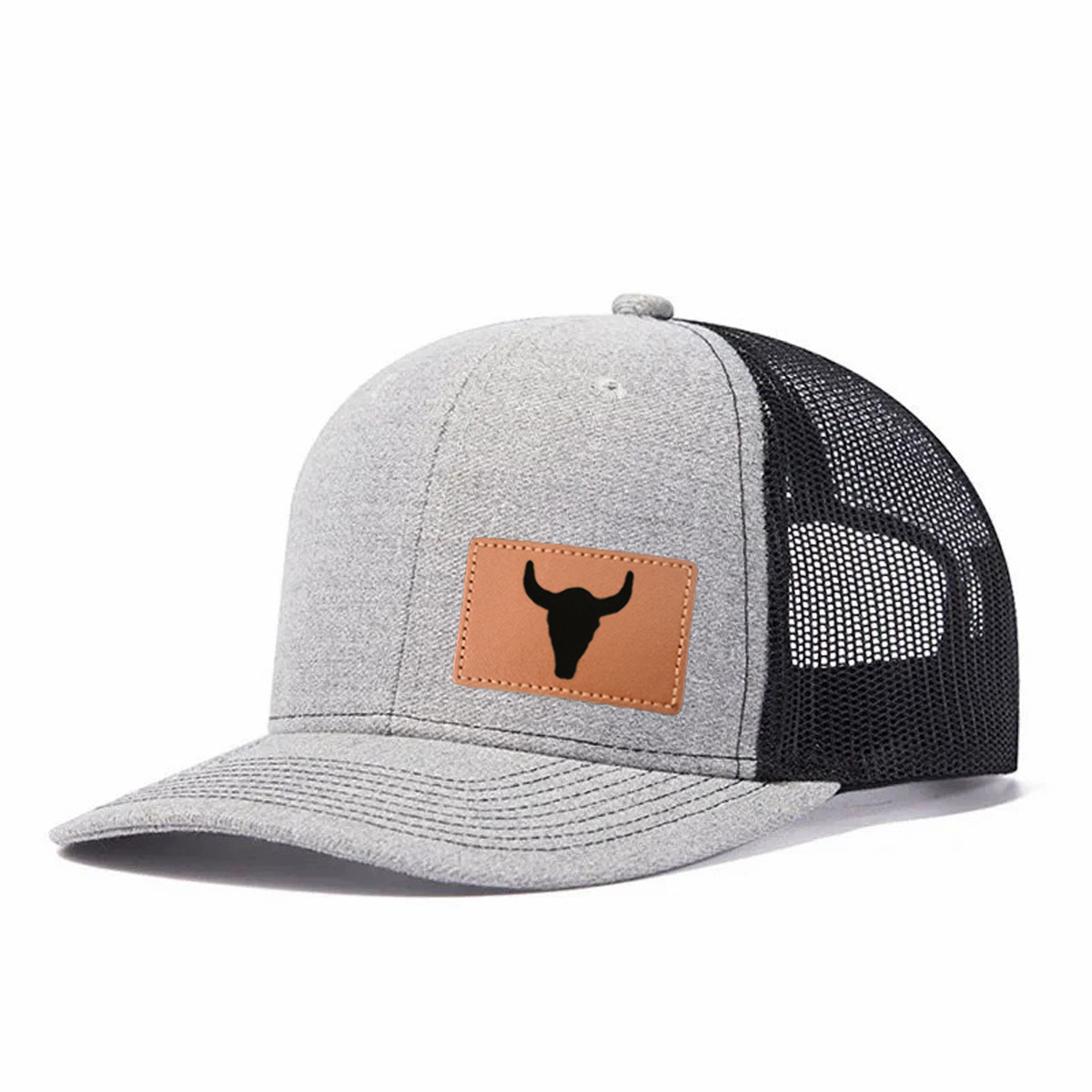 Black Horn Leather Patch Trucker Hat product details