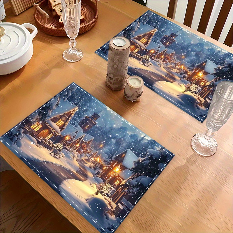 2er-/4er-/6er-Set Tischsets „Weihnachtsstadt“ (2D-Druck), verschneite Nachtlandschaft, 29,97 x 44,96 cm – Hübsche Tischdekoration für festliche Anlässe, elegante Wohnaccessoires_voghion.com