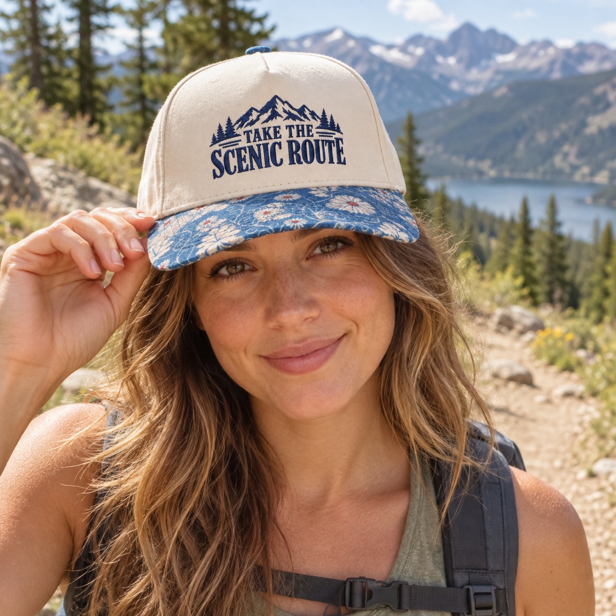Take The Scenic Route 5-Panel Trucker Hat product details