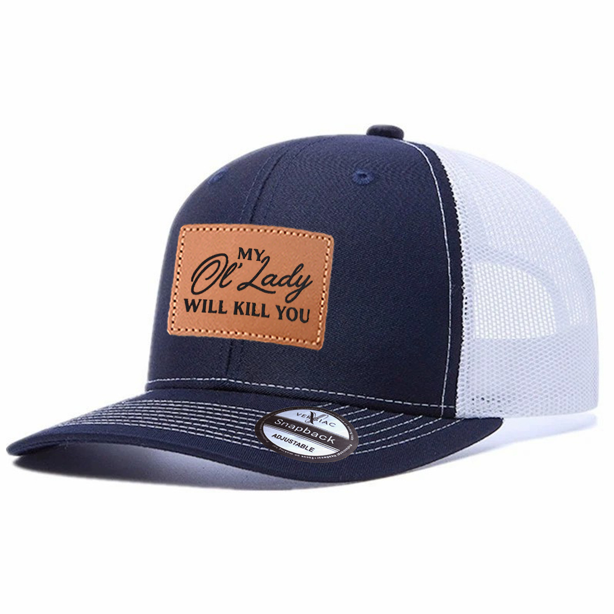 Men Don't Mess With My Lady Leather Patch Trucker Hat product details