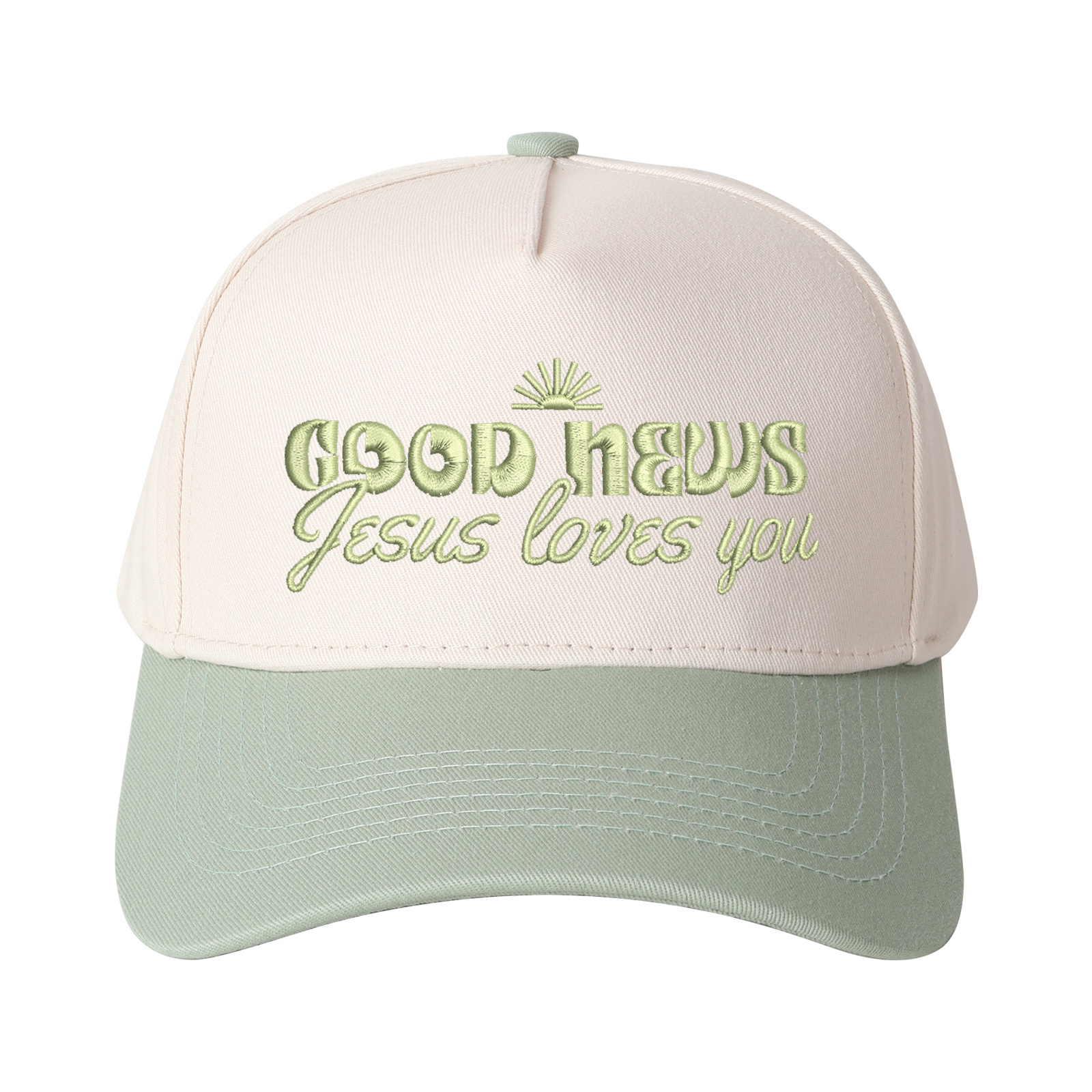 Good News Jesus Loves You Embroidered Trucker Hat product details