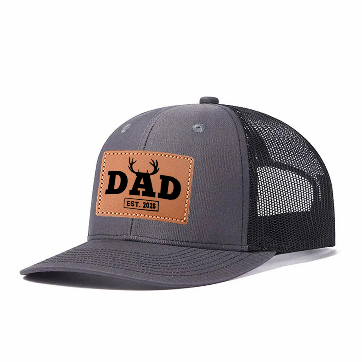 Dad Est. 2026 Leather Patch Trucker Hat product details