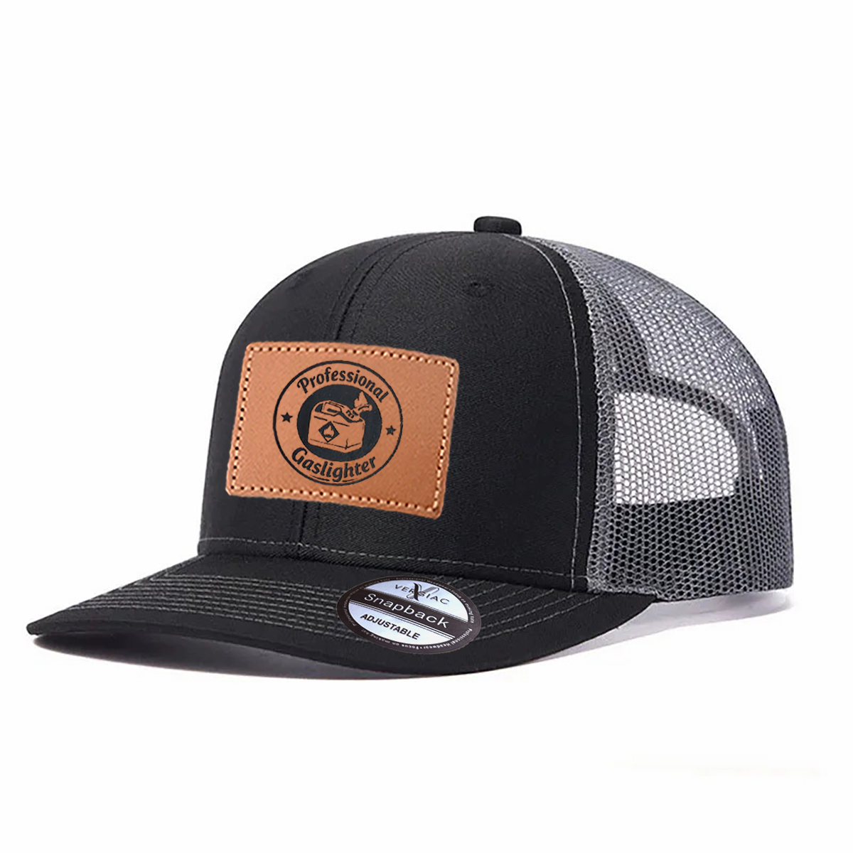 Professional Gaslighter Leather Patch Trucker Hat product details