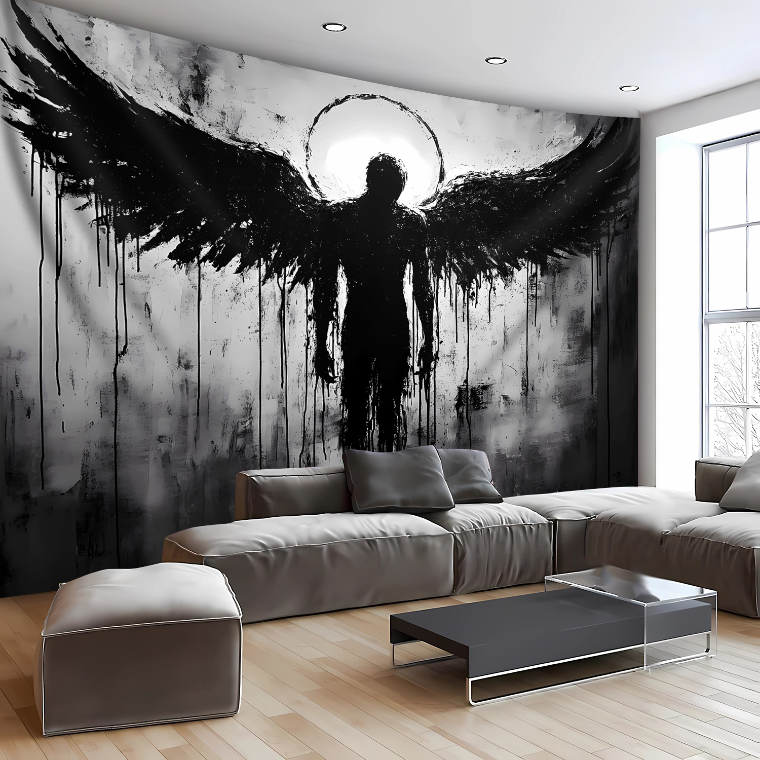 Ultra Large Black Angel Landscape Wall Hanging Tapestry Premium Polyester HD Print Soft Wrinkle Resistant With Free Hanging Clips For Home Room Decor_voghion.com