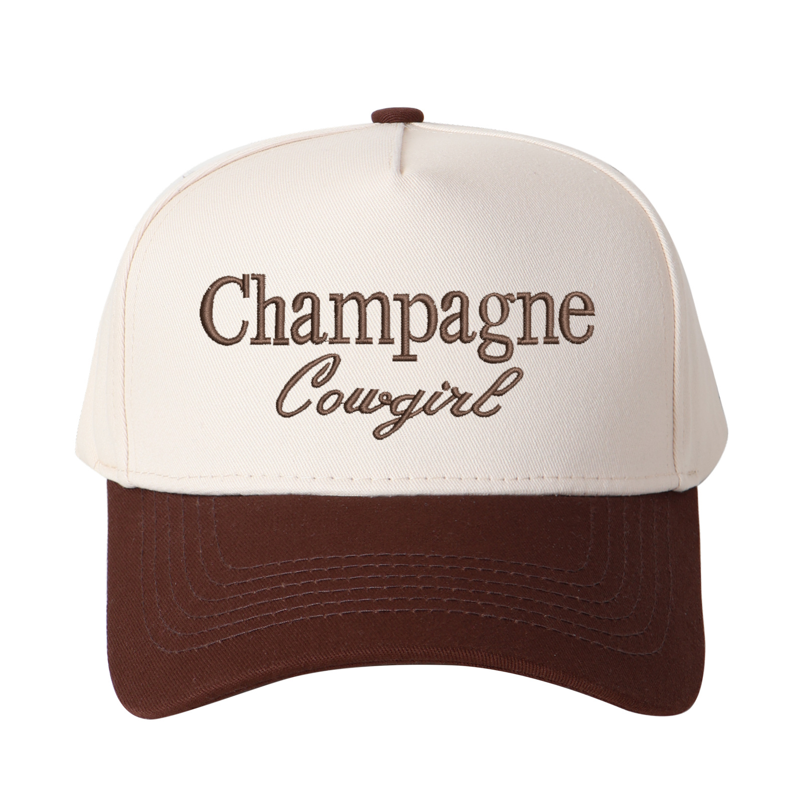 Champagne Cowgirl Embroidered Trucker Hat product details