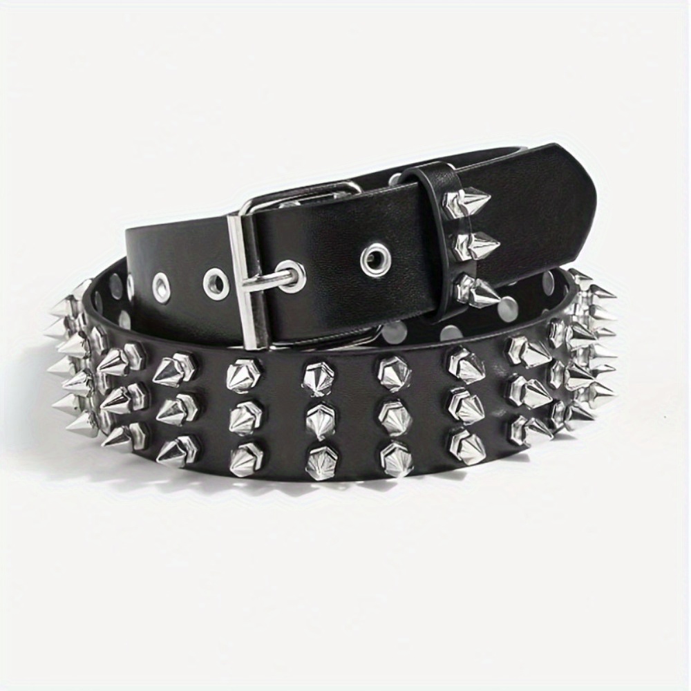 Unisex Black Spiked Studded Leather Belt Adjust Punk Rock Wide