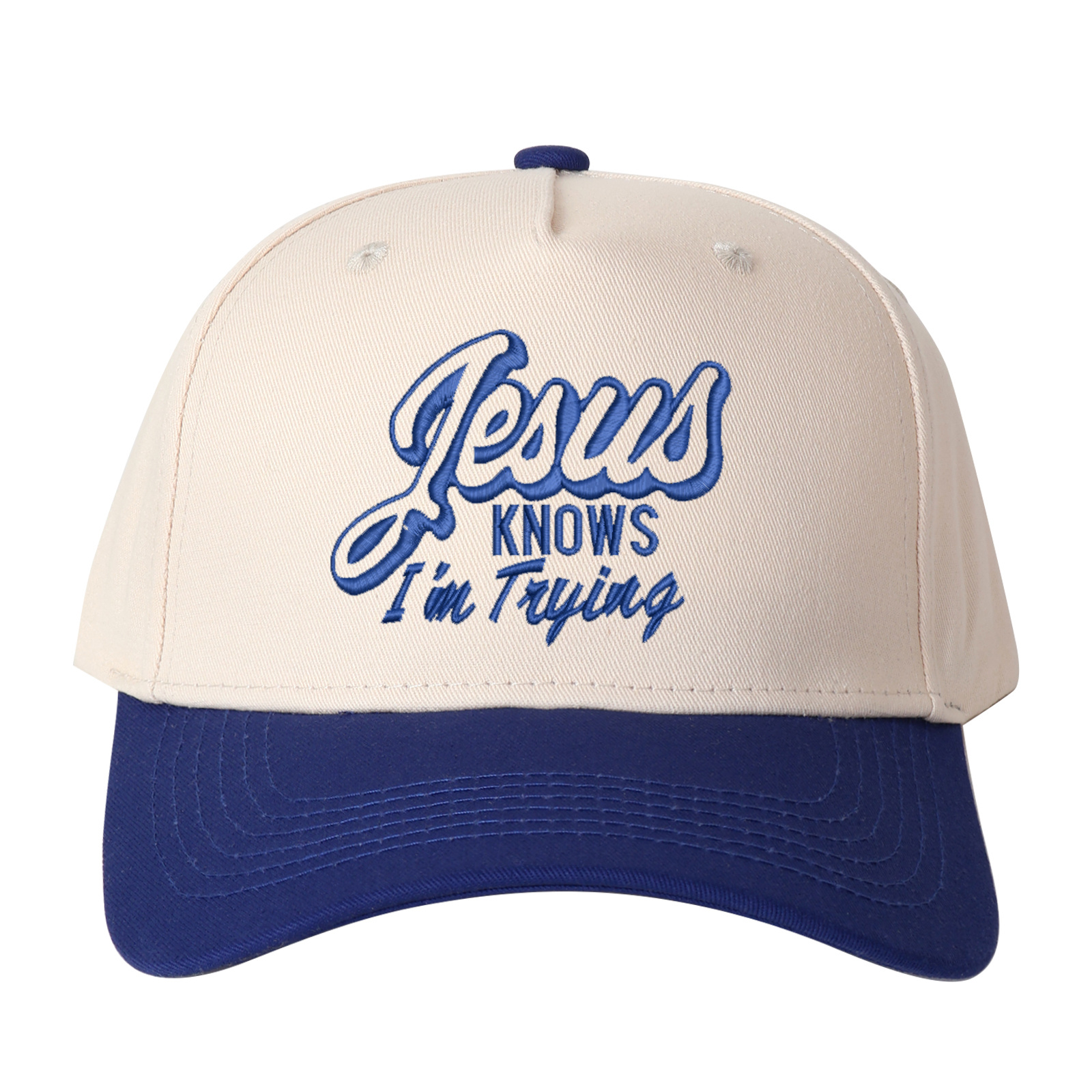 Jesus Knows I'm Trying Embroidered Trucker Hat product details
