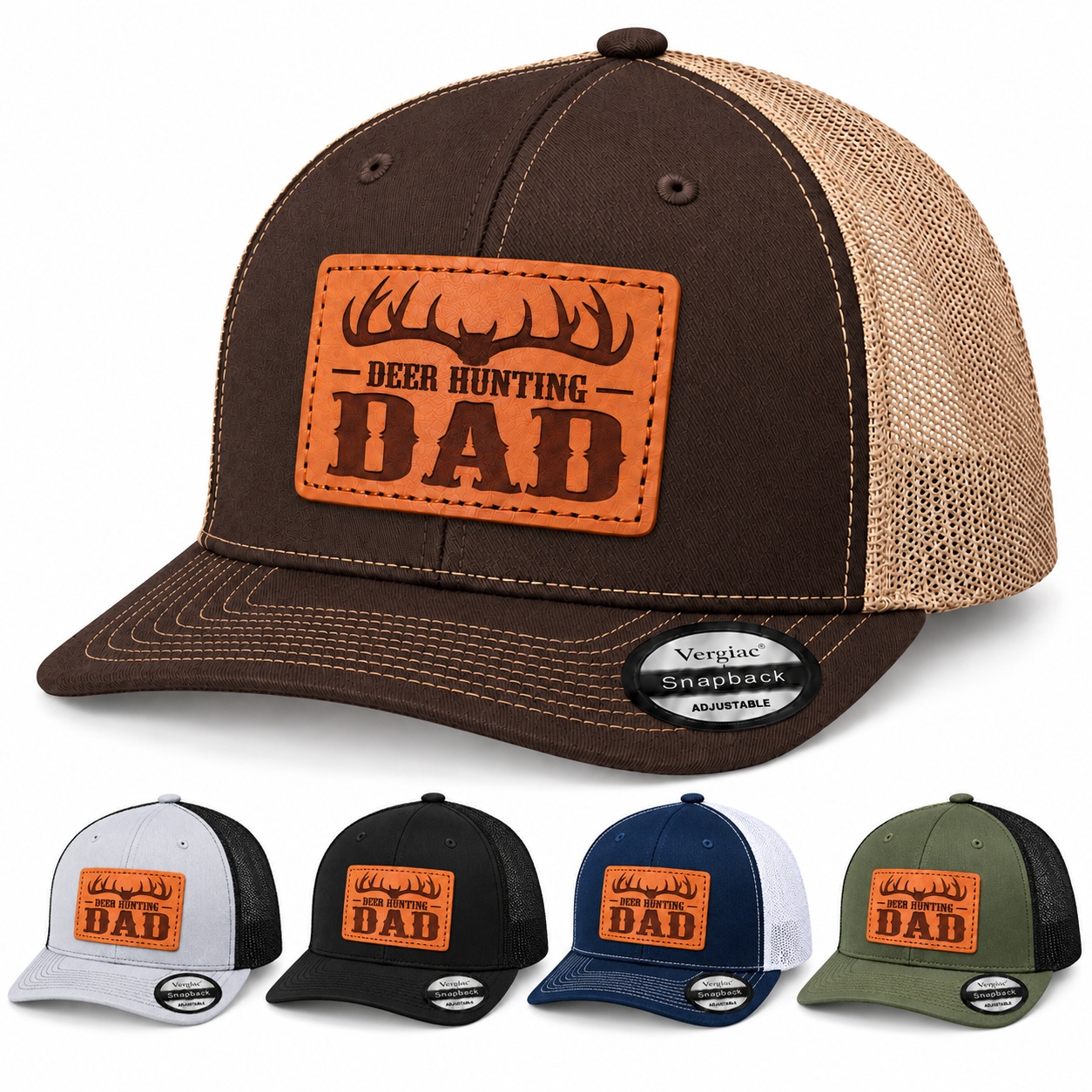 Deer Hunting Dad Antler Graphic Leather Patch Trucker Hat product details