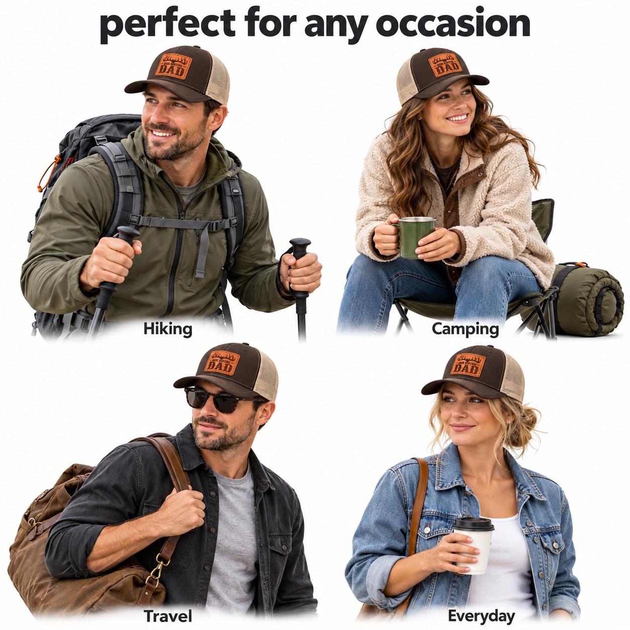Deer Hunting Dad Antler Graphic Leather Patch Trucker Hat product details
