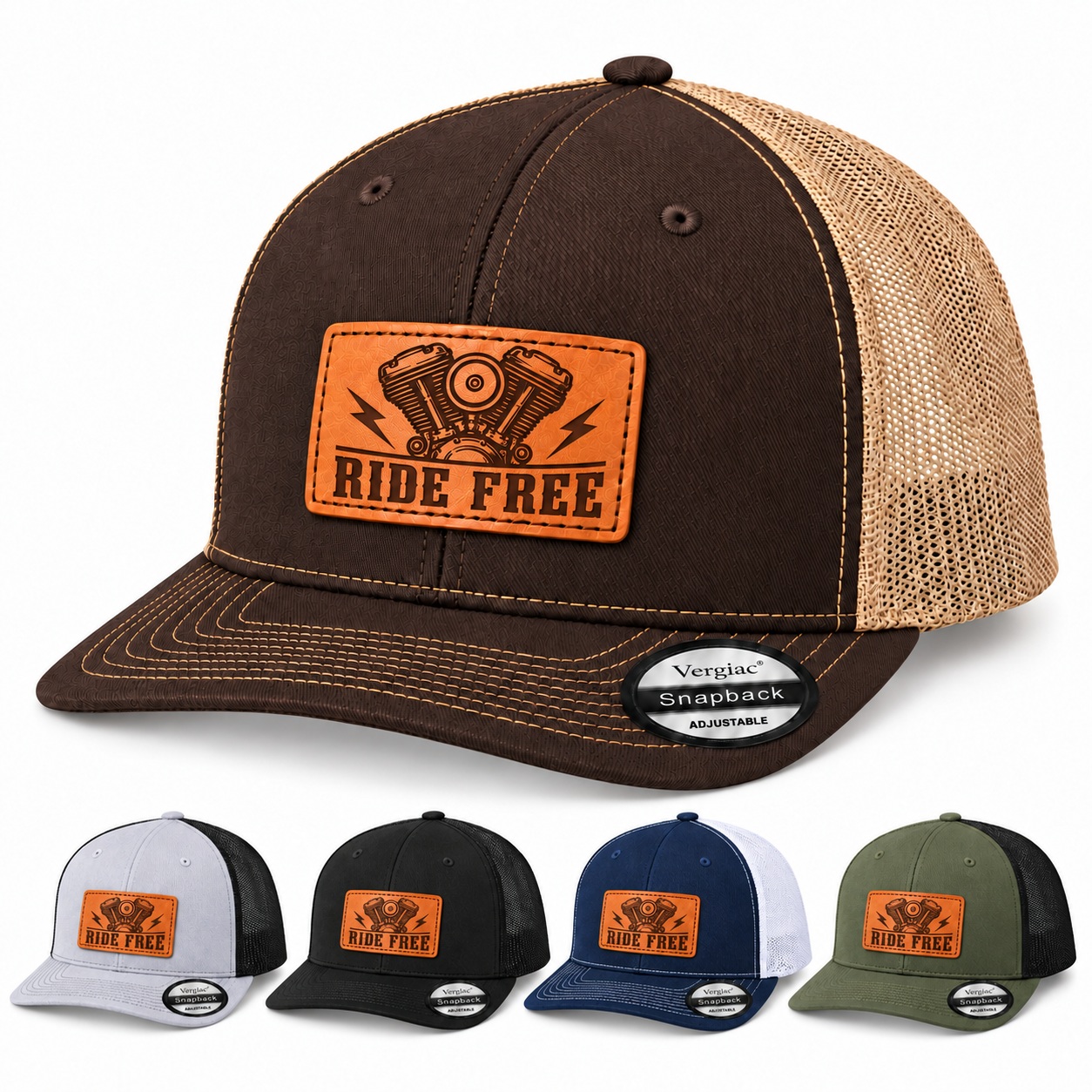Ride Free Leather Patch Trucker Hat product details