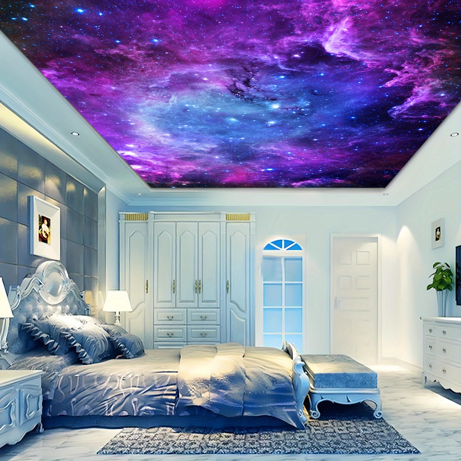 Fresque murale représentant une nébuleuse spatiale pour le mur de la chambre ou du salon, derrière la télévision et le canapé (non autocollante)_voghion.com