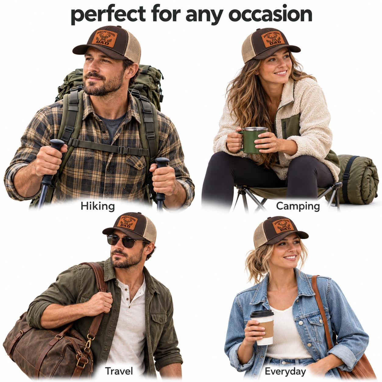 Hunting Legend Dad Deer Head And Oak Leaf Graphic Leather Patch Trucker Hat product details