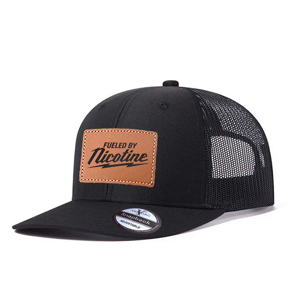 Men Fueled By Good Vibes Leather Patch Trucker Hat product details