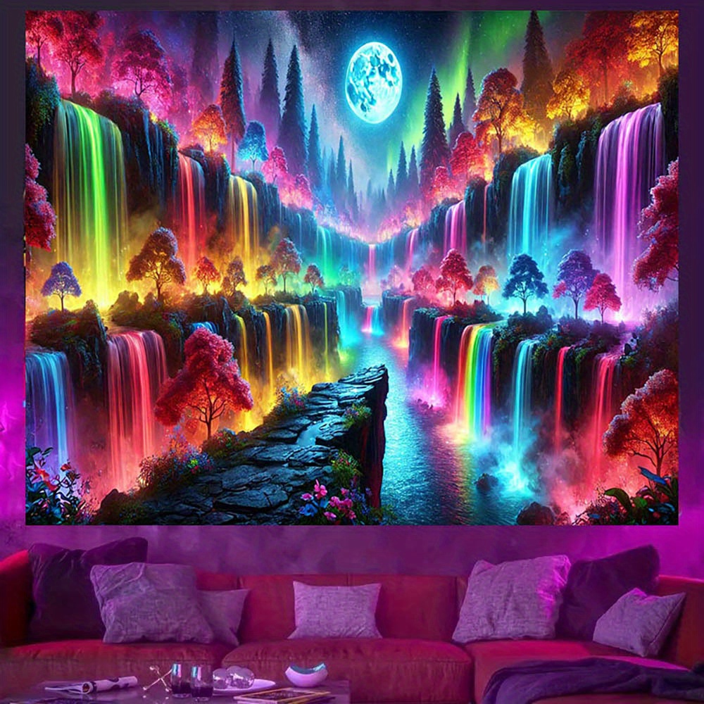 [Popular Choice] Glow-In-The-Dark Neon For Galaxy Tapestry - UV Reactive Blacklight Waterfall & Rainbow Wall Art, Perfect For Dorms And Hippie Decor_voghion.com