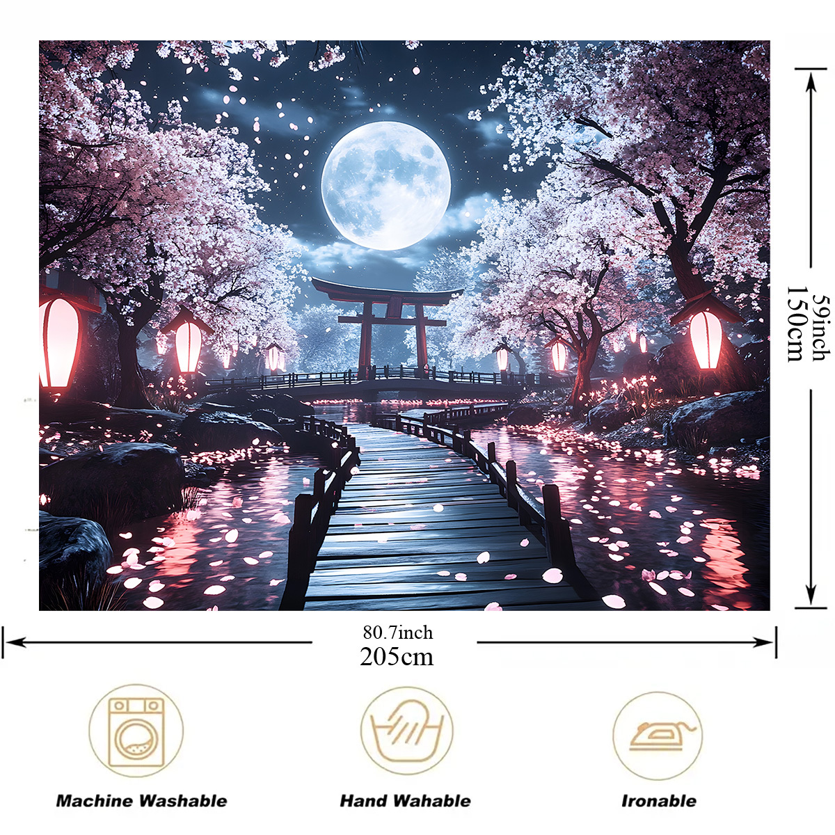 2D Flat, 1pc Quiet Cherry Blossom Garden Under Moonlight Tapestry Wall Hanging Room Bedroom Dormitory Decoration_voghion.com