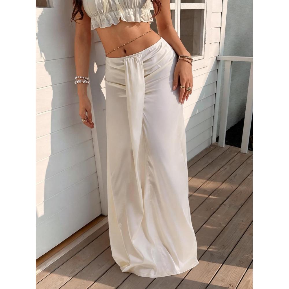 Pure Desire Wind Lady Pleated Lace-up Skirt, Thin And Slim, Solid Color, High Waist And Long, Daily Commute_ecoleips.com