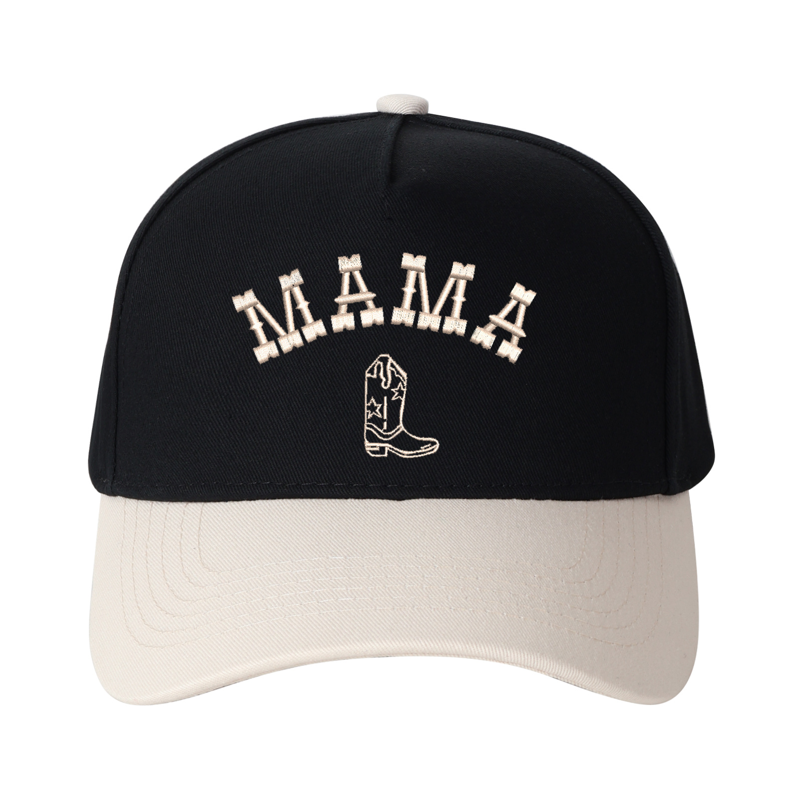 Mama And Boot Pattern Embroidered Trucker Hat product details