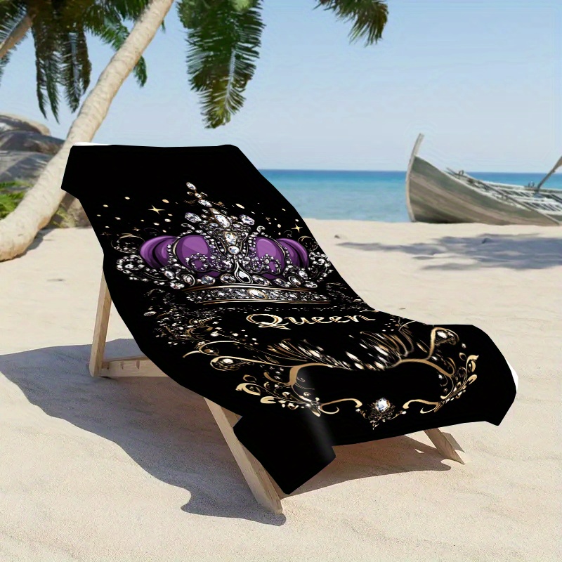 Set Two King Queen Crowns Quick Dry Beach Towels Couples Soft Durable Polyester Microfiber Absorbent Lightweight Coastal Style Summer Beach Essential_voghion.com