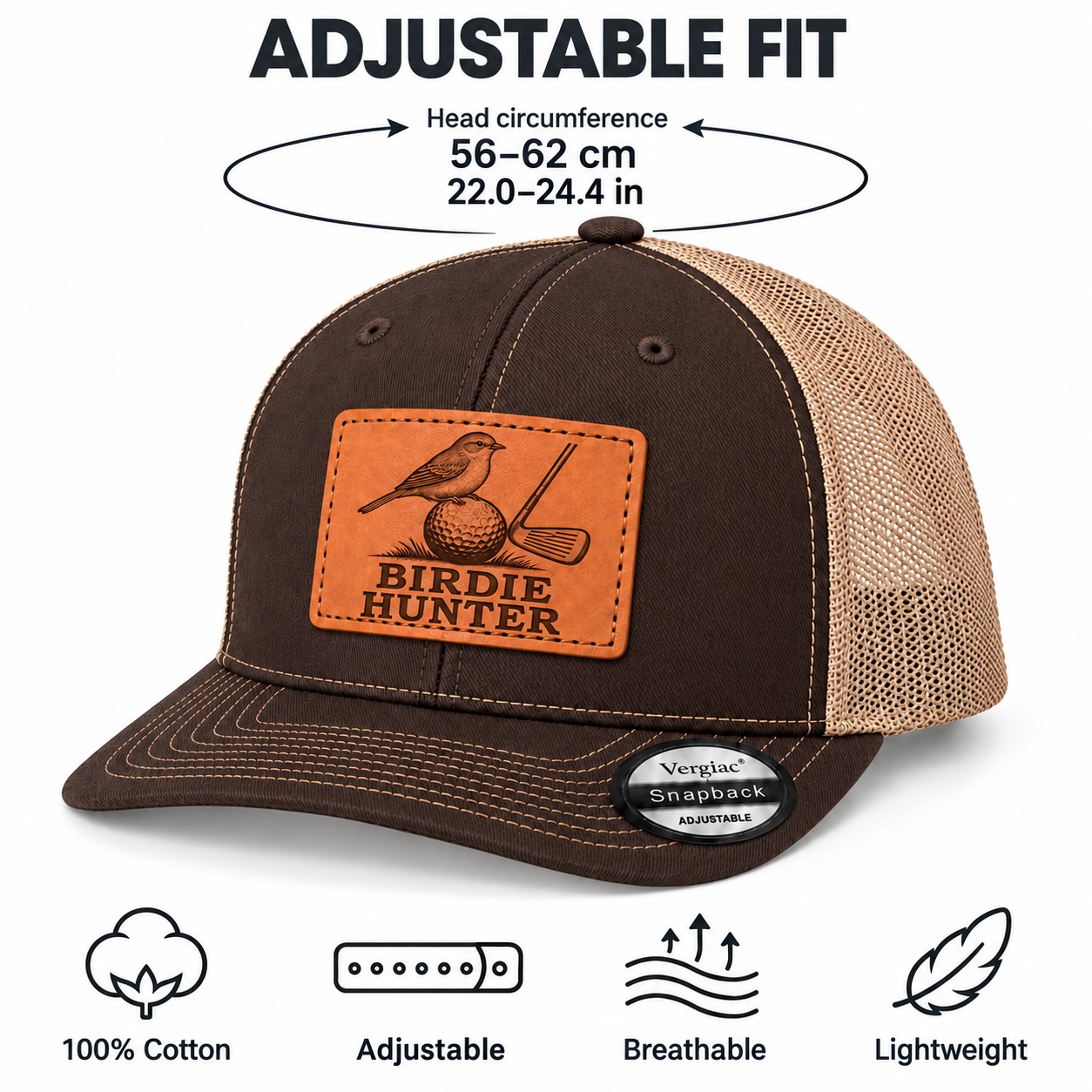 Birdie Hunter Bird And Golf Graphic Leather Patch Trucker Hat product details