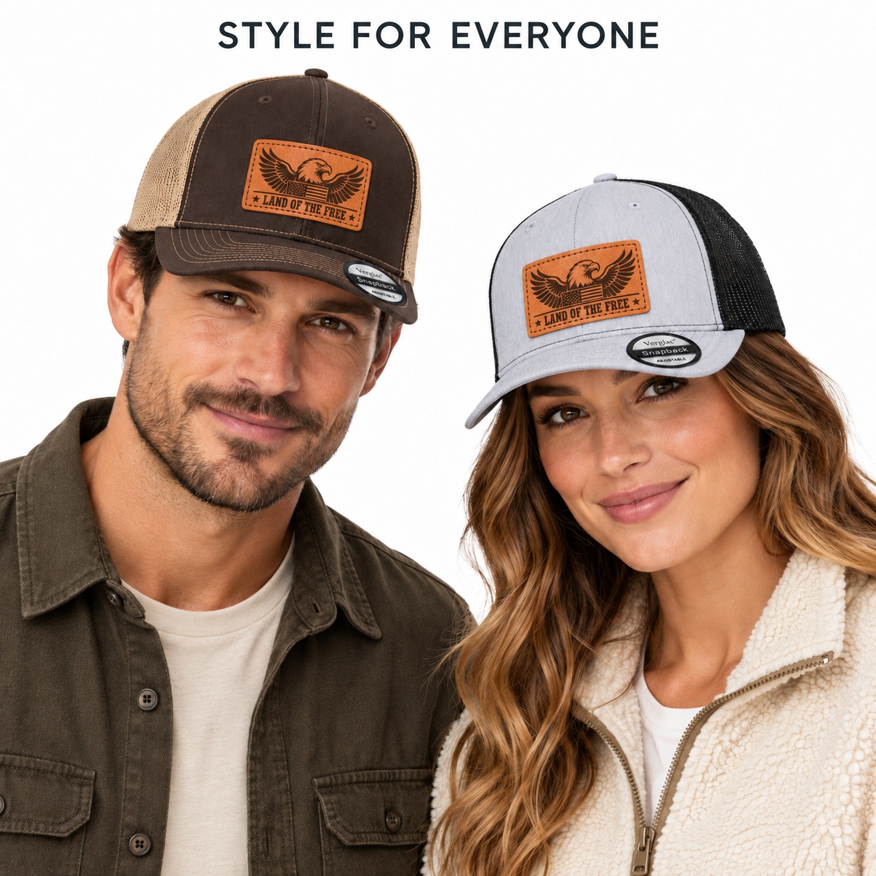 Land of the Free Leather Patch Trucker Hat product details