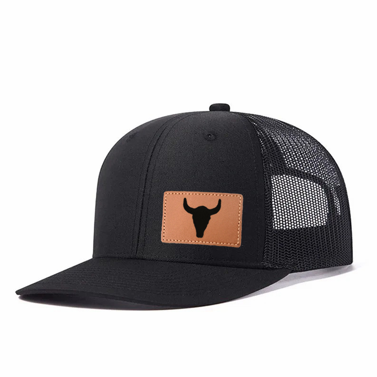 Black Horn Leather Patch Trucker Hat product details