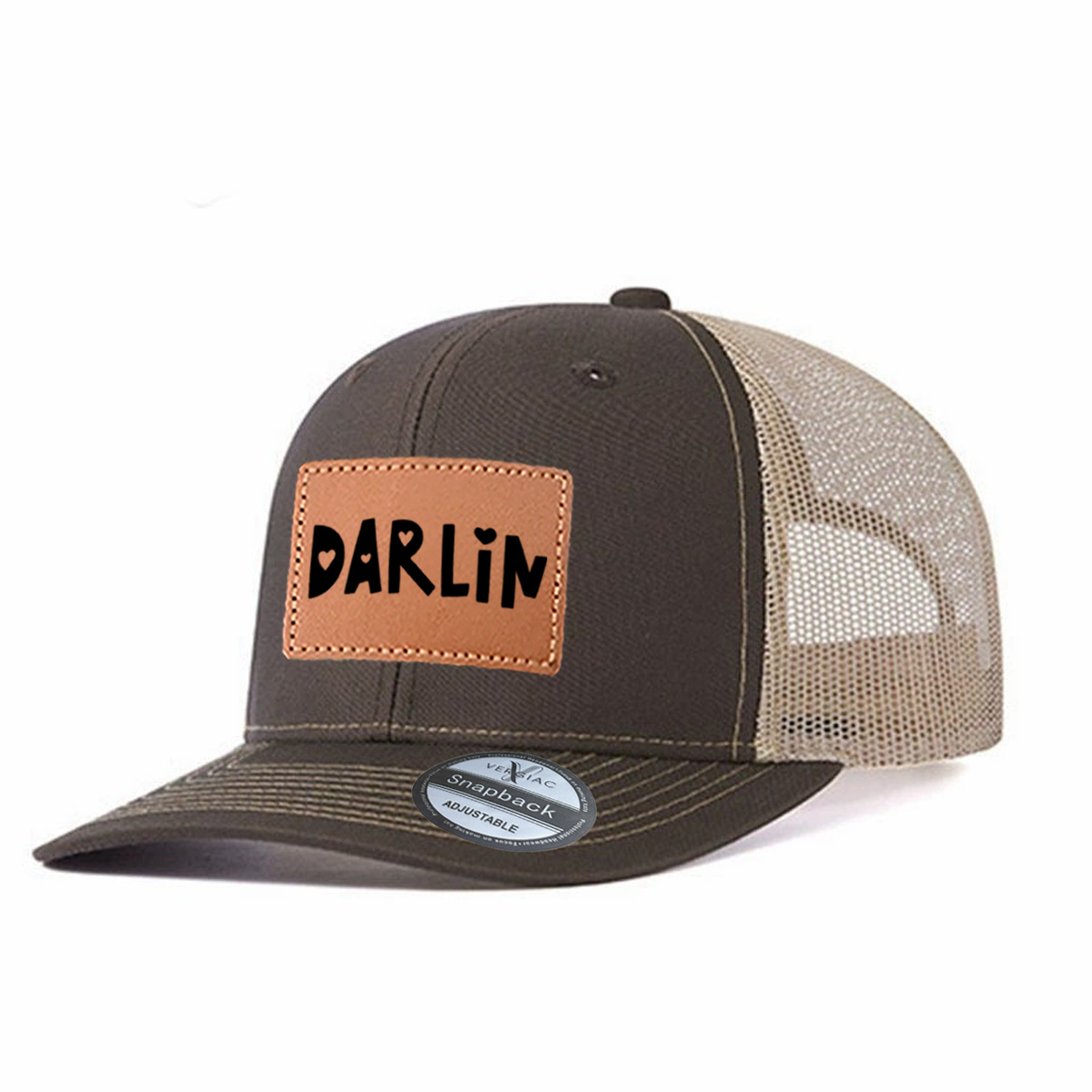 Darlin Leather Patch Trucker Hat product details