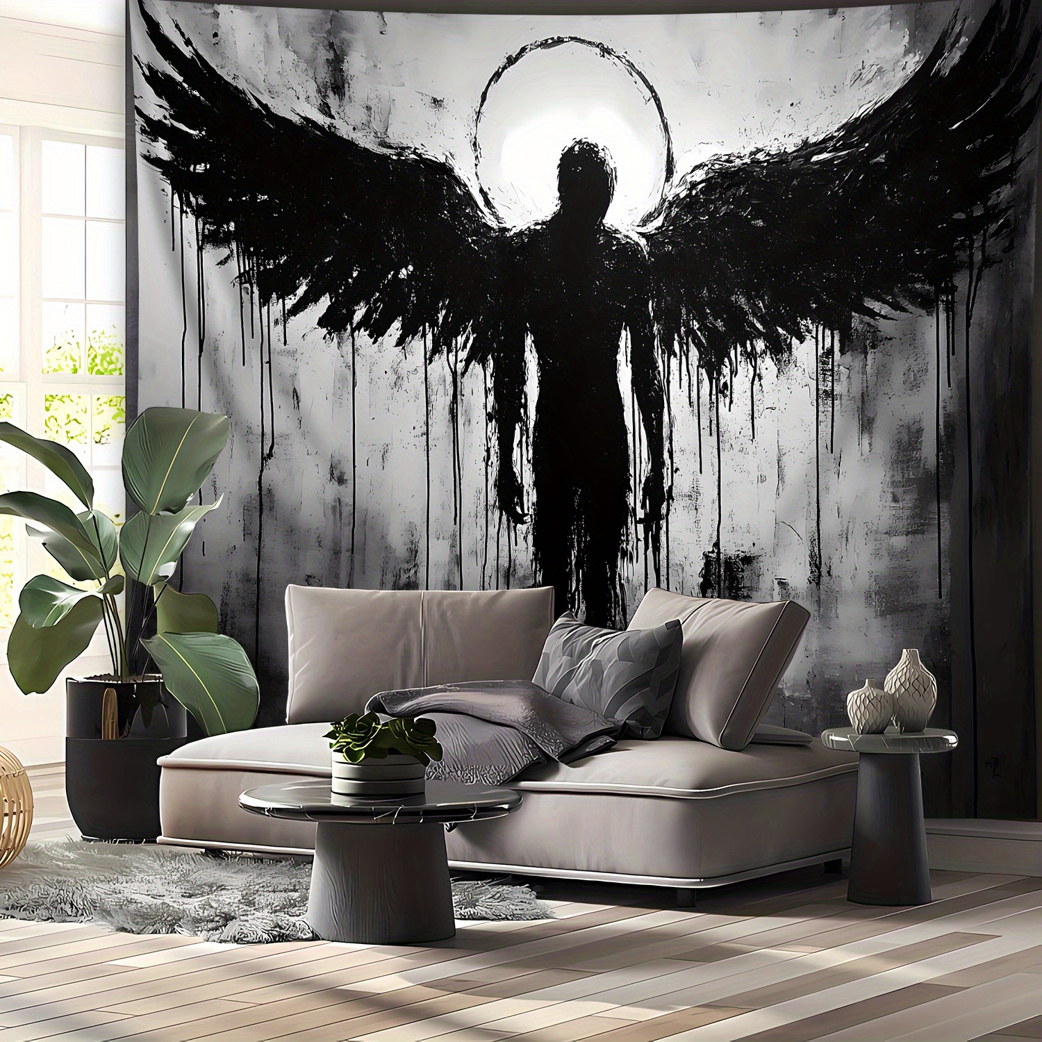 Ultra Large Black Angel Landscape Wall Hanging Tapestry Premium Polyester HD Print Soft Wrinkle Resistant With Free Hanging Clips For Home Room Decor_voghion.com