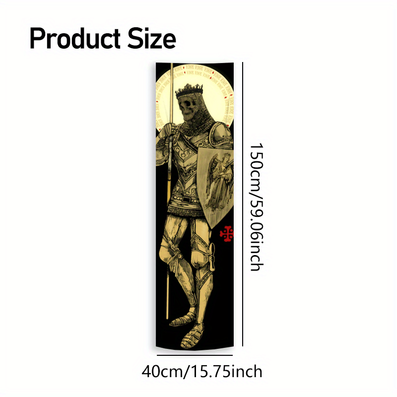 Mittelalterlicher Wandteppich mit Ritter-Engel-Motiv, vertikal, lang und schmal, goldener Stil, Polyester, genähte Kanten, ideales Geschenk für Liebhaber von Wohnaccessoires_voghion.com