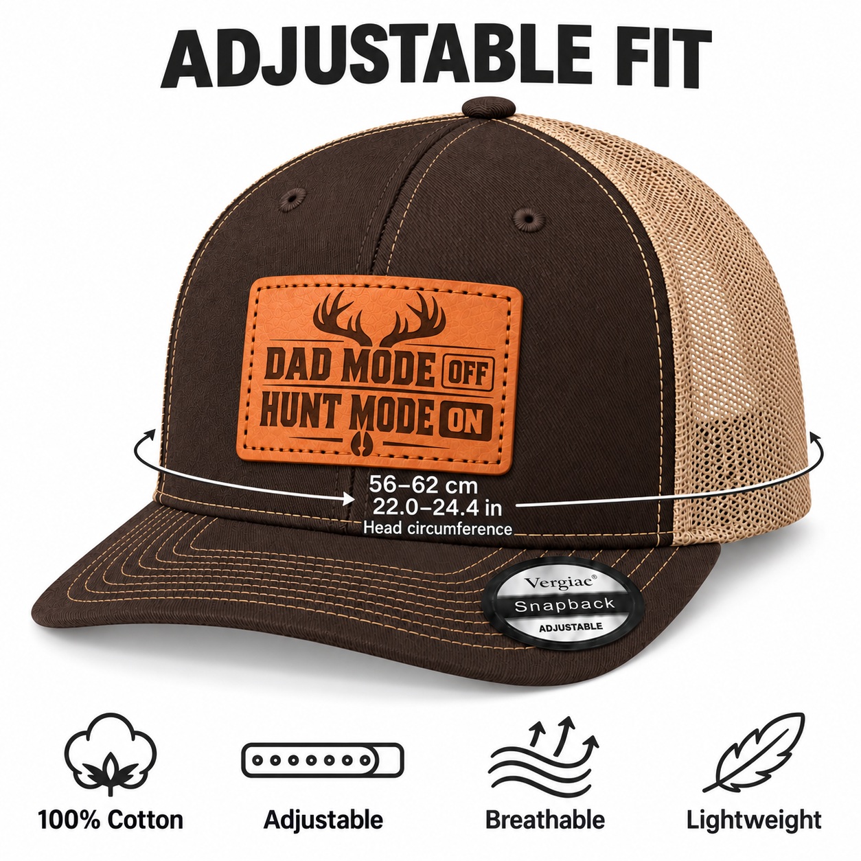 Dad Mode Off Hunt Mode On Antler Graphic Leather Patch Trucker Hat product details