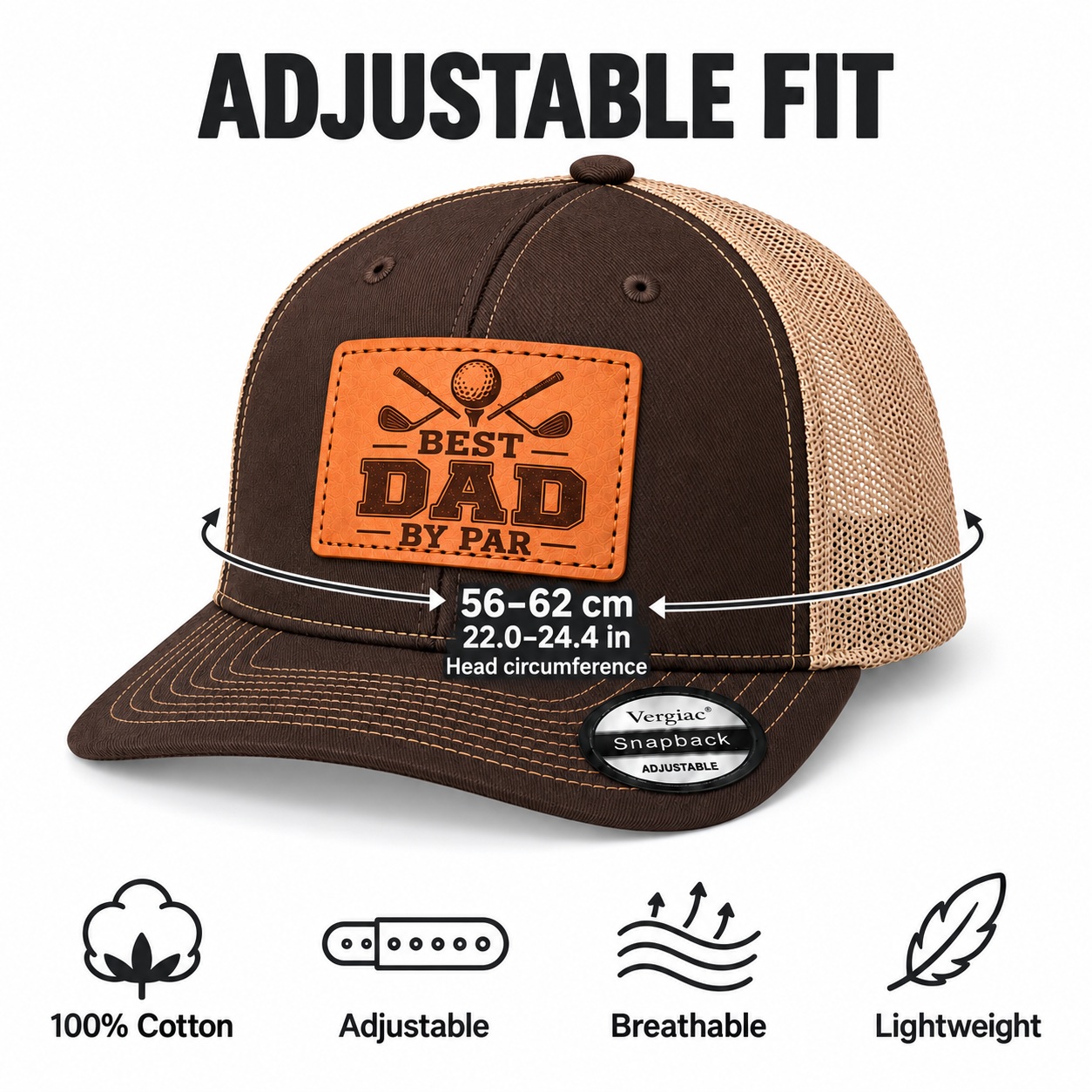 Best Dad By Par Golf Club Graphic Leather Patch Trucker Hat product details