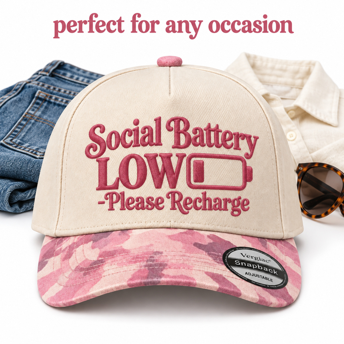 Social Battery Low Please Recharge Battery Graphic 5-Panel Trucker Hat product details