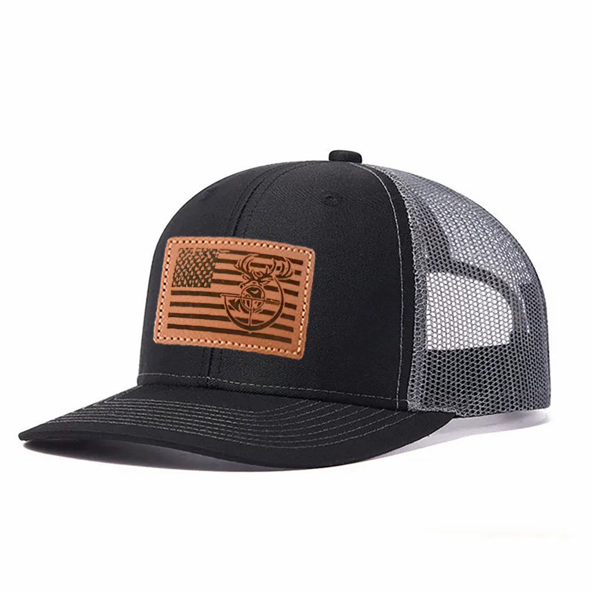 Antler And Bow Leather Patch Trucker Hat product details