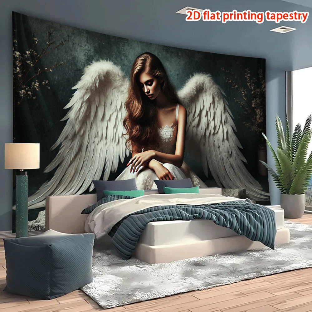Wandtapijt met engelen- en comfortthema, 1 stuk. Geschikt als achtergrond voor kantoorgebouwen, perfect als vakantiecadeau voor woonkamer, slaapkamer, studentenkamer of huisfeestdecoratie._voghion.com