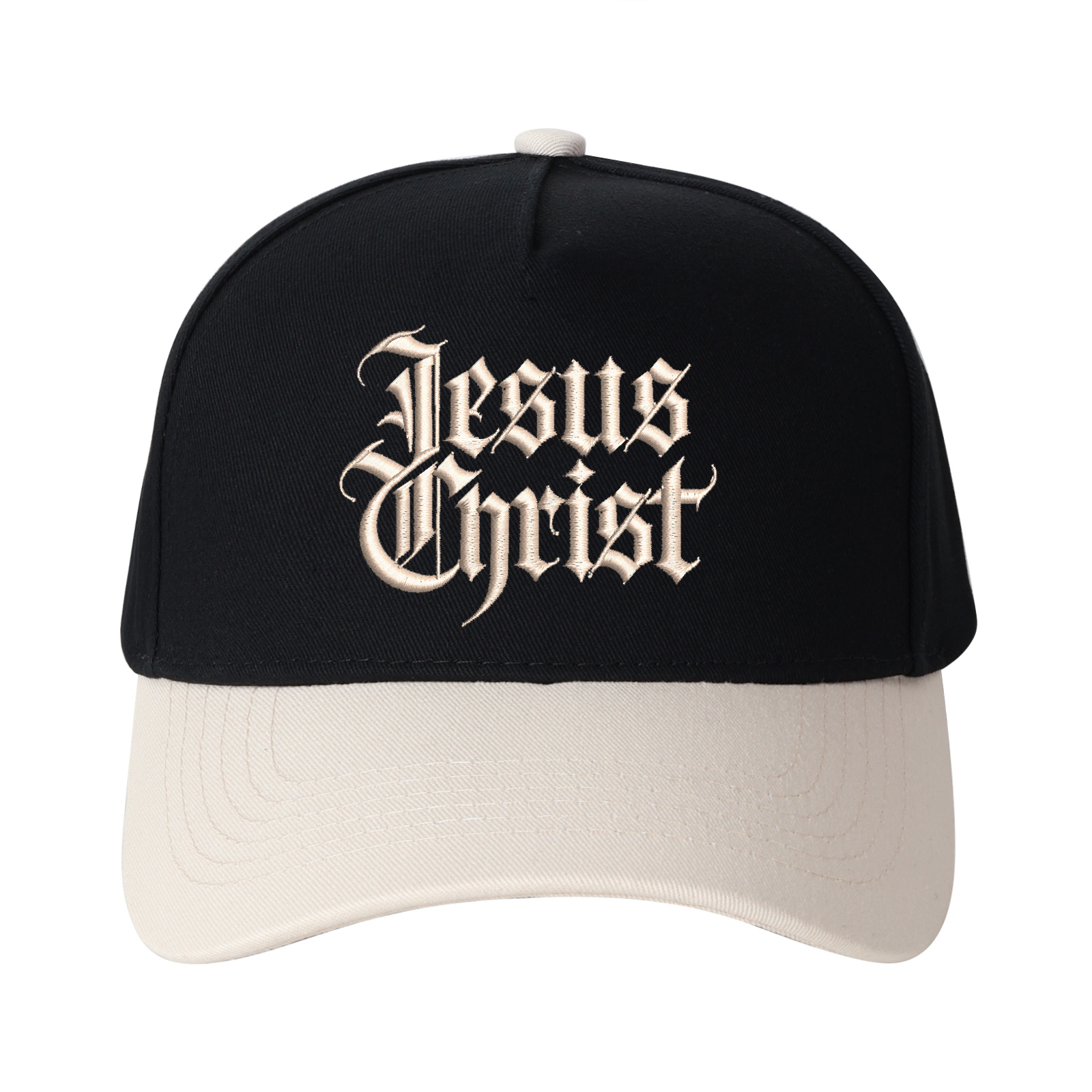 Gothic-style "Jesus Christ" Lettering Embroidered Trucker Hat product details