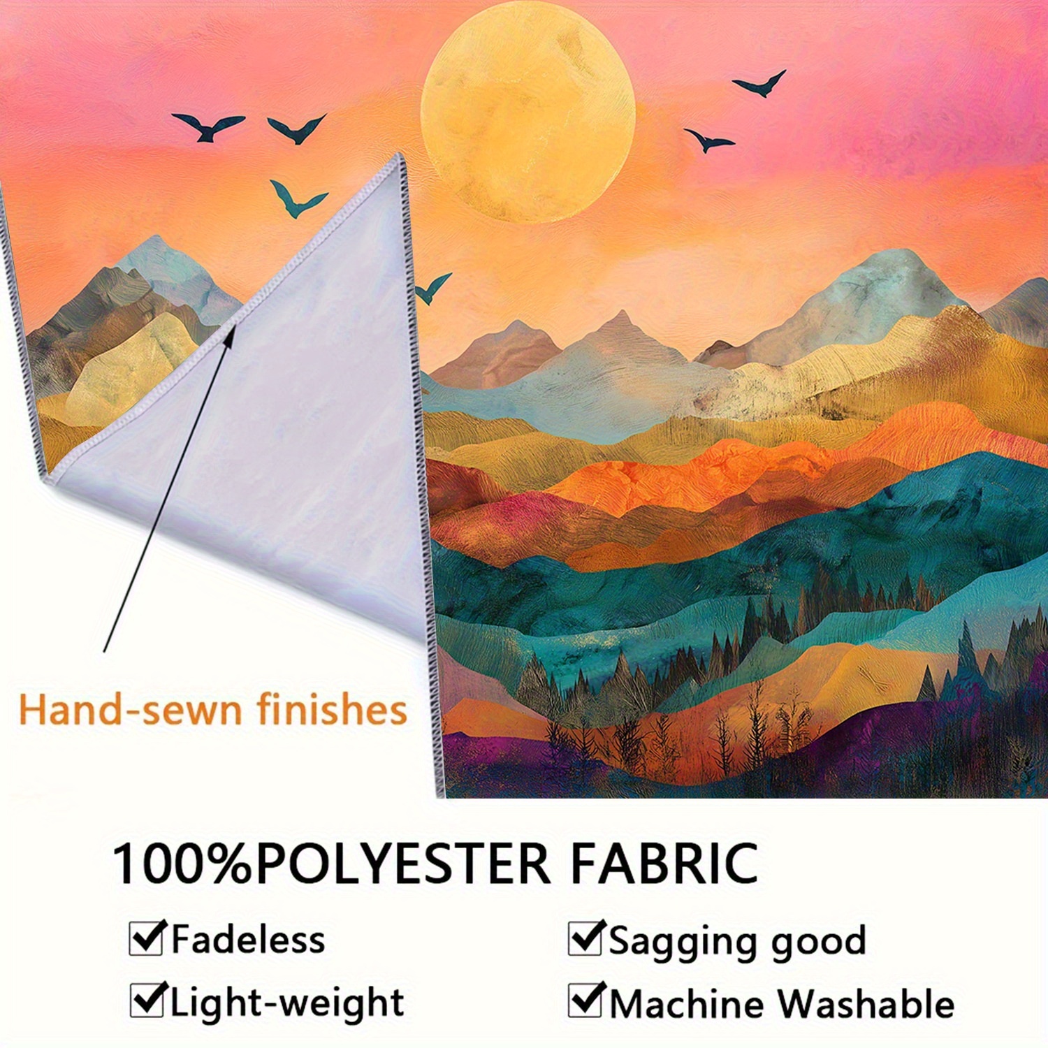 Stunning Vibrant Mountain Landscape Tapestry Polyester Wall Hanging With Sunset Forests Birds For Bedroom Office Living Room With Mounting Parts_voghion.com