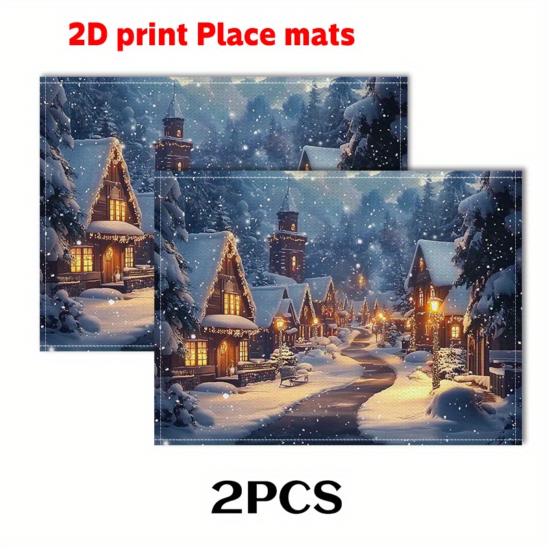 2er-/4er-/6er-Set Tischsets „Weihnachtsstadt“ (2D-Druck), verschneite Nachtlandschaft, 29,97 x 44,96 cm – Hübsche Tischdekoration für festliche Anlässe, elegante Wohnaccessoires_voghion.com