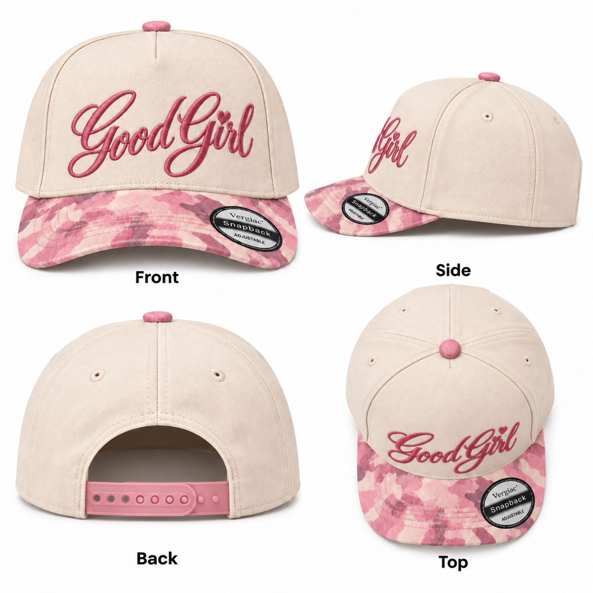 Good Girl Heart 5-Panel Trucker Hat product details